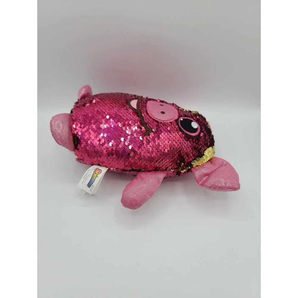 Shimmeez Polly Pig Flip Reversible Pink Gold Sequins Plush Stuffed Animal Toy